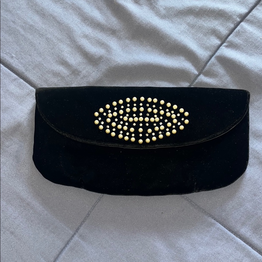 Vintage Magid velvet beaded Elegant Black Clutch with Pearl Accents